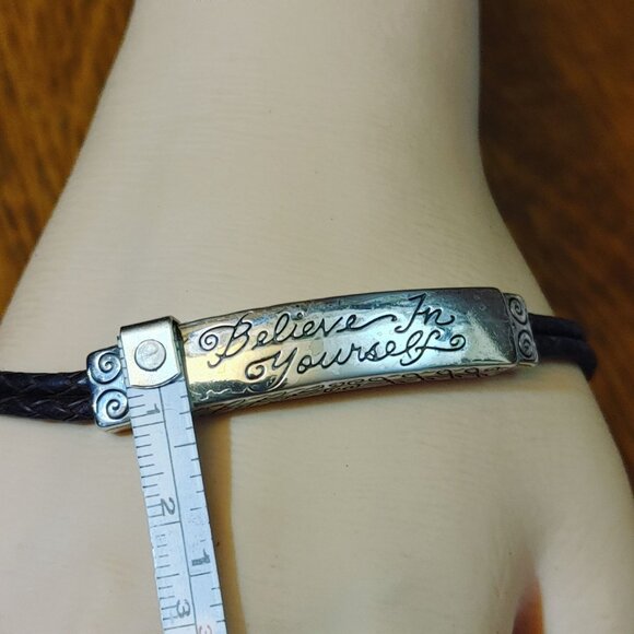 Believe In Yourself Bracelet Brighton Dark Brown Braided Leather Silver Accents - Picture 5 of 14